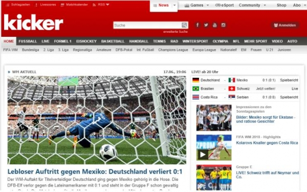 대표팀의 패배 소식을 보도하는 독일 언론 키커
