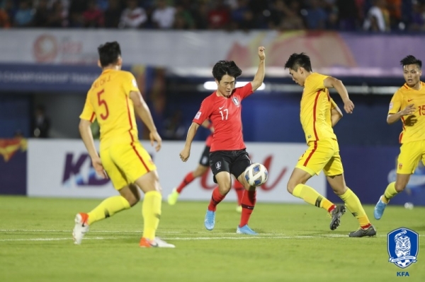9일 AFC U-23 챔피언십 한국 대 중국의 경기 모습.