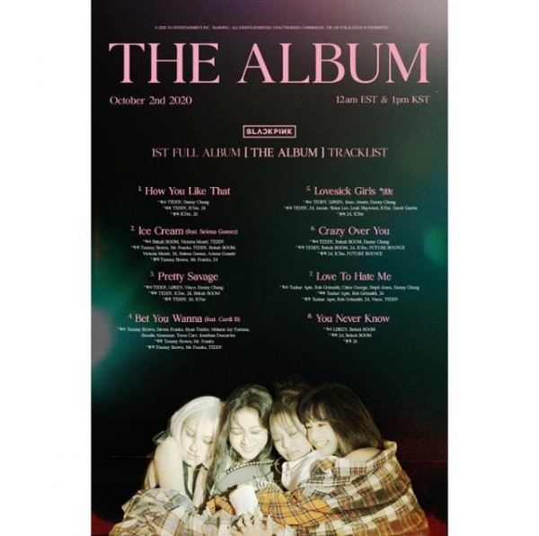 블랙핑크의 정규 1집 'THE ALBUM' 트랙리스트 포스터