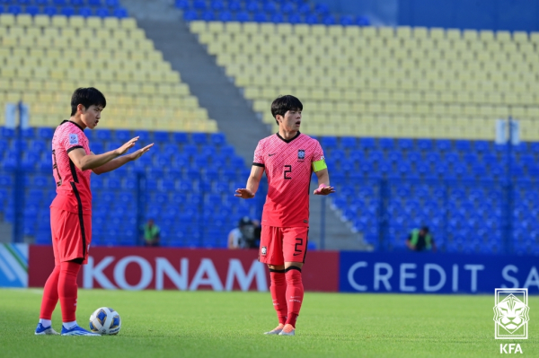 12일 펼쳐진 일본과의 2022 아시아축구연맹(AFC) 아시안컵 8강전을 치르는 한국대표팀. 사진｜대한축구협회