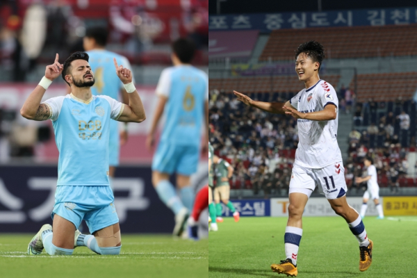 (왼쪽부터) 대구FC의 세징야와 수원FC의 이승우. 사진｜한국프로축구연맹