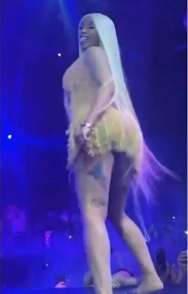 미국 여성 래퍼인 카디비는 지난달 28일 미국 라스베이거스에서 공연하던 중 관객들에게 여성 생리용품인 탐폰 줄을 노출했다. 사진┃페이지 식스