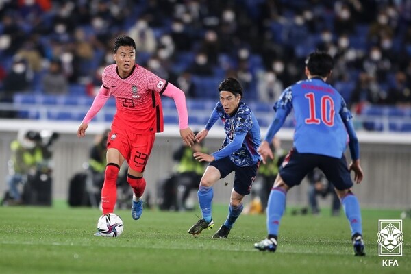 2021년 3월 일본 요코하마 닛산스타디움에서 열린 한국-일본 친선 경기. 사진┃KFA